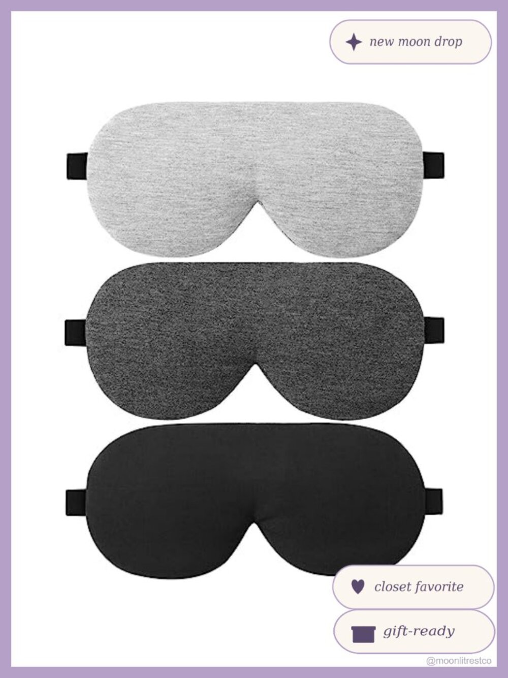 3 Pack Organic Cotton Bamboo Sleep Eye Masks Adjustable Soft